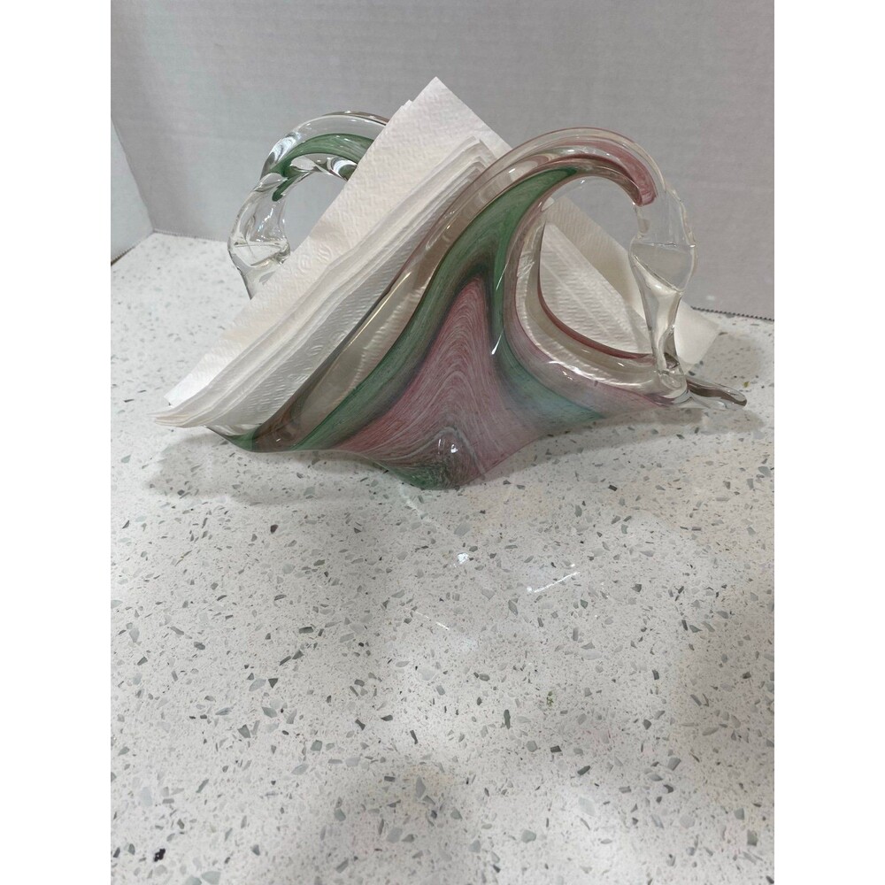Vintage 1990s Art Glass Laorazione Arte Pink, Green,white Múrano Hand Blown